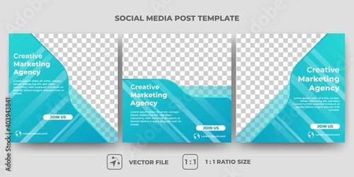 Set of Editable minimal square banner template. Blue background color with abstract shape. Creative business banner design with photo collage. Usable for social media, banner, and web internet ads