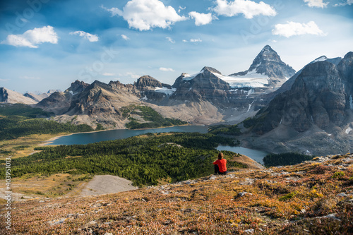 View on the magog lake and mount assiniboine in mount assiniboine provincial park, canada