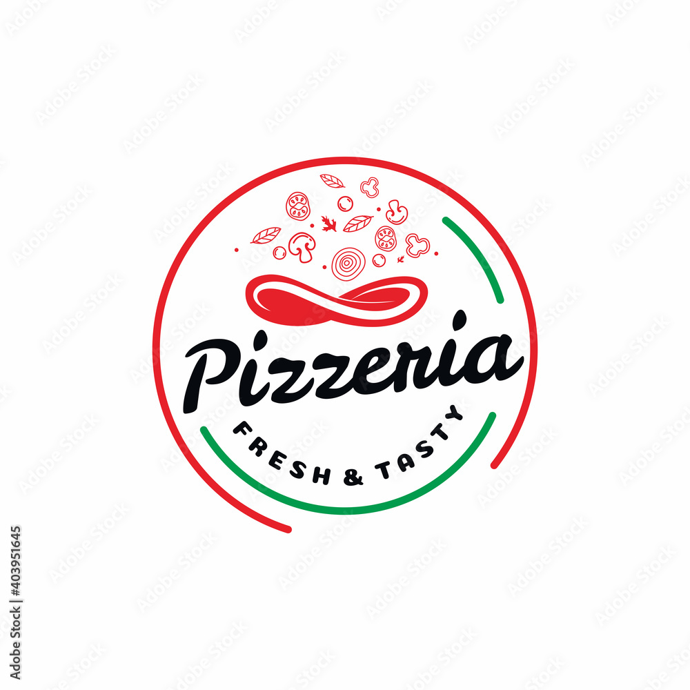 Circle Pizza Logo Design, Pizzeria Kit Design Concept Stock Vector