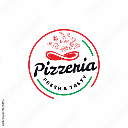 Circle Pizza Logo Design, Pizzeria Kit Design Concept