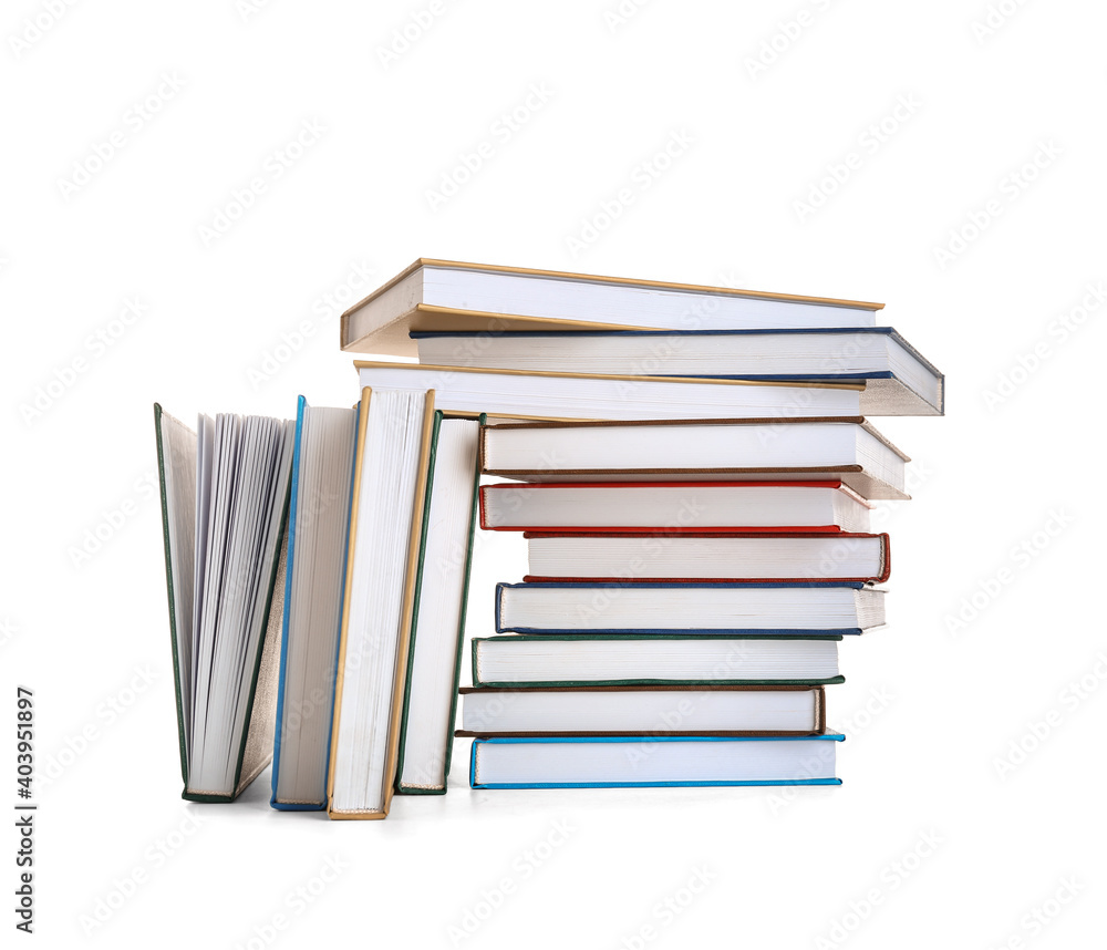 Many books on white background Many books on white background