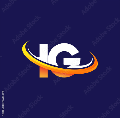 IG initial logo company name colored white and orange swoosh design, isolated on dark background. vector logo for business and company identity.