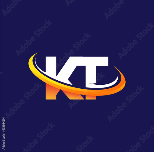 KT initial logo company name colored white and orange swoosh design, isolated on dark background. vector logo for business and company identity.