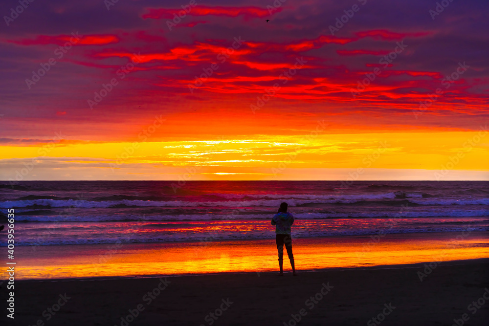 Meditation Watching Colorful Sunset Ocean Canon Beach Oregon