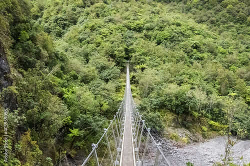 Suspension bridge on roberts point track in New Zealand