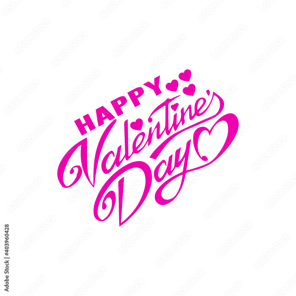 Happy Valentines Day with hearts shape greeting card. Hand drawn text lettering for Valentines Day Vector illustration isolated on background..