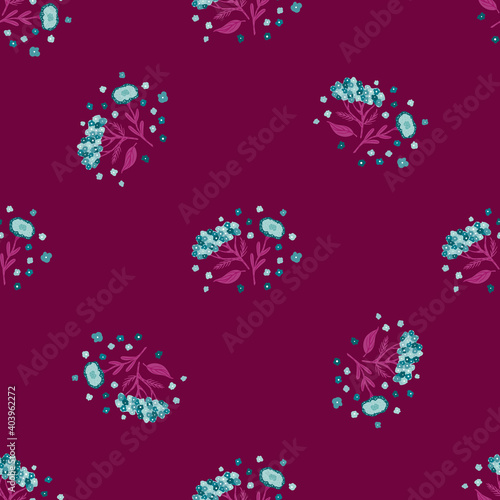 Minimalistic style seamless bright pattern with doodle yarrow shapes. Pink background.