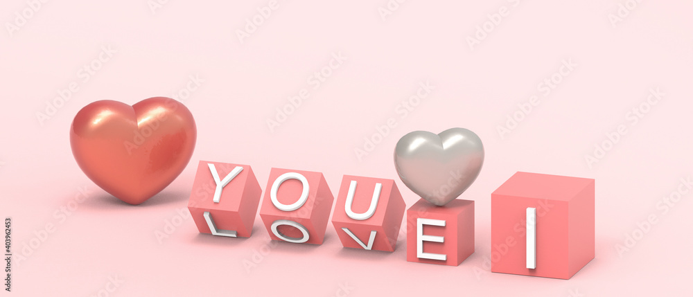 Love for Valentine's day and i love you with flipping cubes block.banner,Copy Space,greeting card - 3d rendering