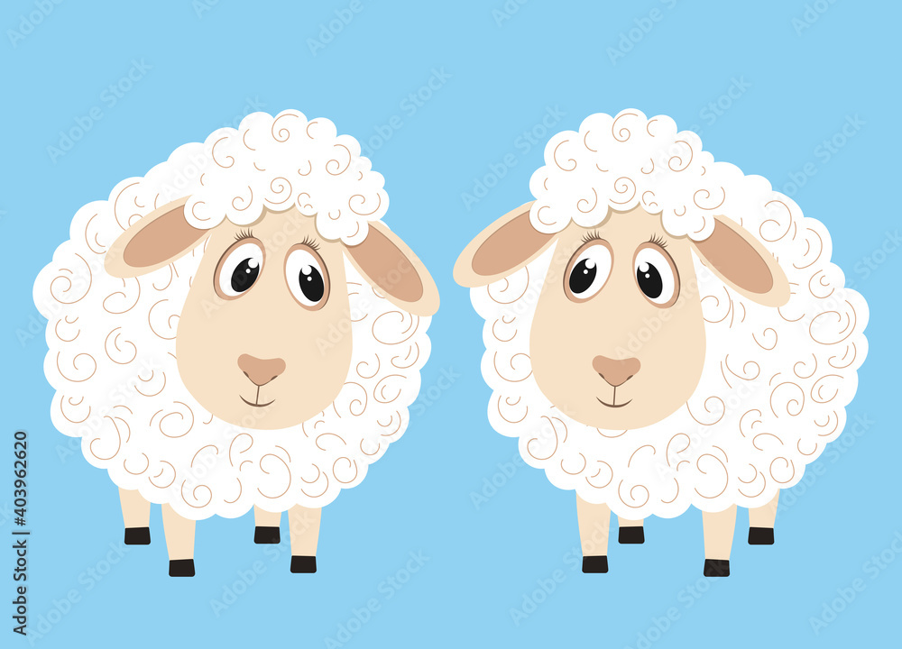 Cute fluffy sheep cartoon character. Design element for greeting card or invitation Cute fluffy sheep cartoon character. Design element for greeting card or invitation