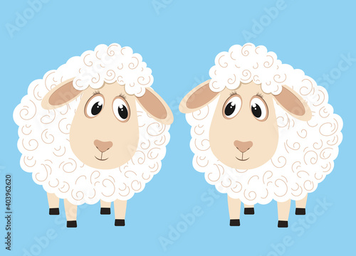 Cute fluffy sheep cartoon character. Design element for greeting card or invitation