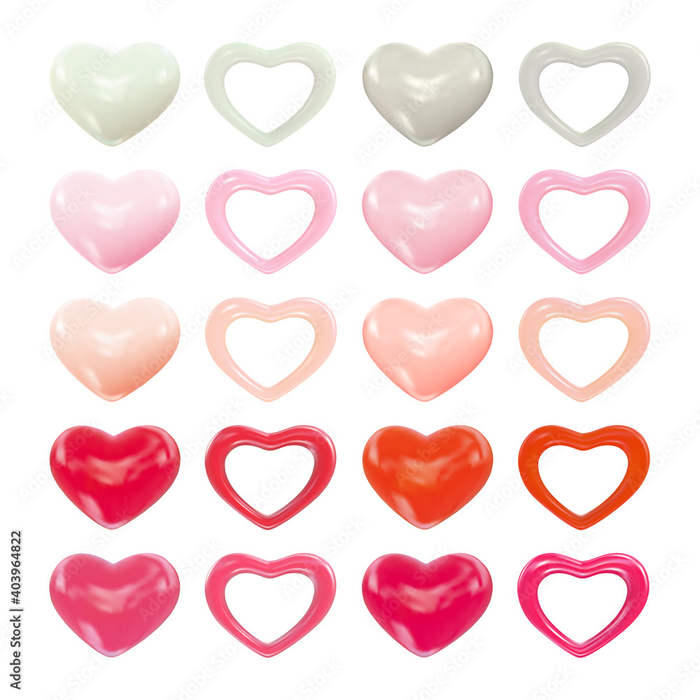 Set of realistic ceramic hearts for Valentines Day isolated on white background. Romantic symbol of love with shiny heart shape. Vector illustration Set of realistic ceramic hearts for Valentines Day isolated on white background. Romantic symbol of love with shiny heart shape. Vector illustration