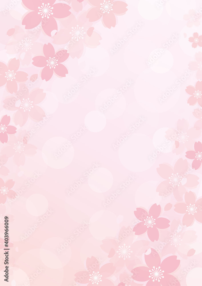 淡くて優しい桜の背景　フレーム　A3縦　Cherry blossoms frame background