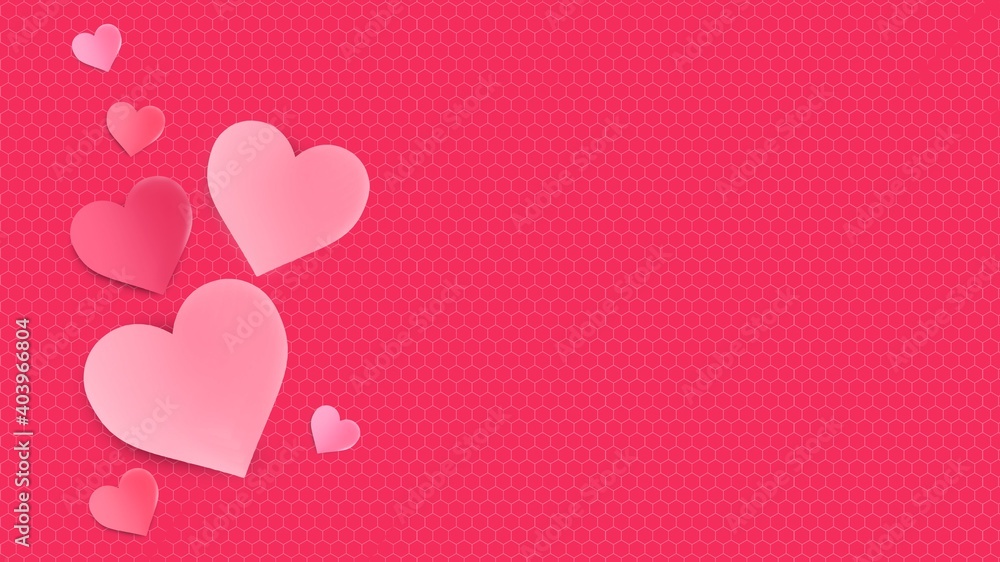 Happy Valentine's Day Background with Hearts on Pink background with copy space in Valentine's Day