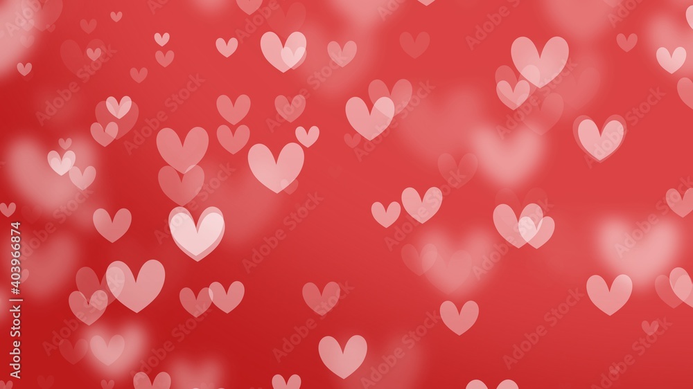 Happy Valentine's Day Background with Hearts Bokeh on Red background in Valentine's Day