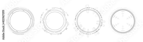 Set of HUD circle infographic elements. Sci-fi round head-up display for futuristic user interface HUD, UI, GUI. Tech and science theme. Vector illustration.