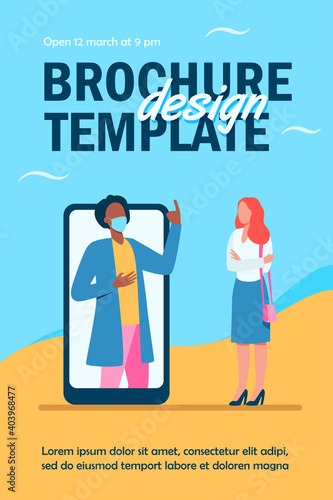 Man in mask on phone screen explaining something to woman