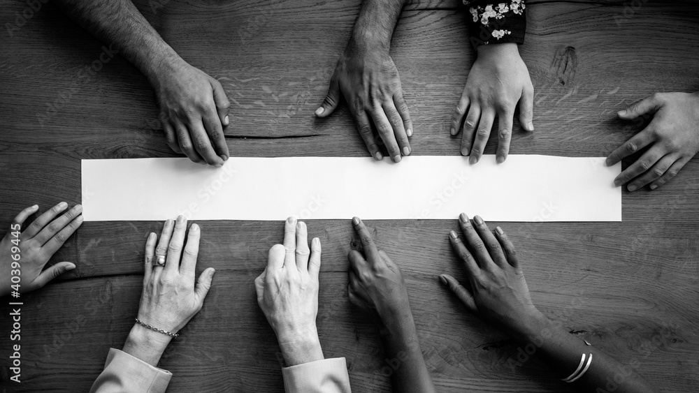 Black And White People 39 S Arms Reaching Out To Mockup Banner Wallpaper Stock 写真 Adobe Stock