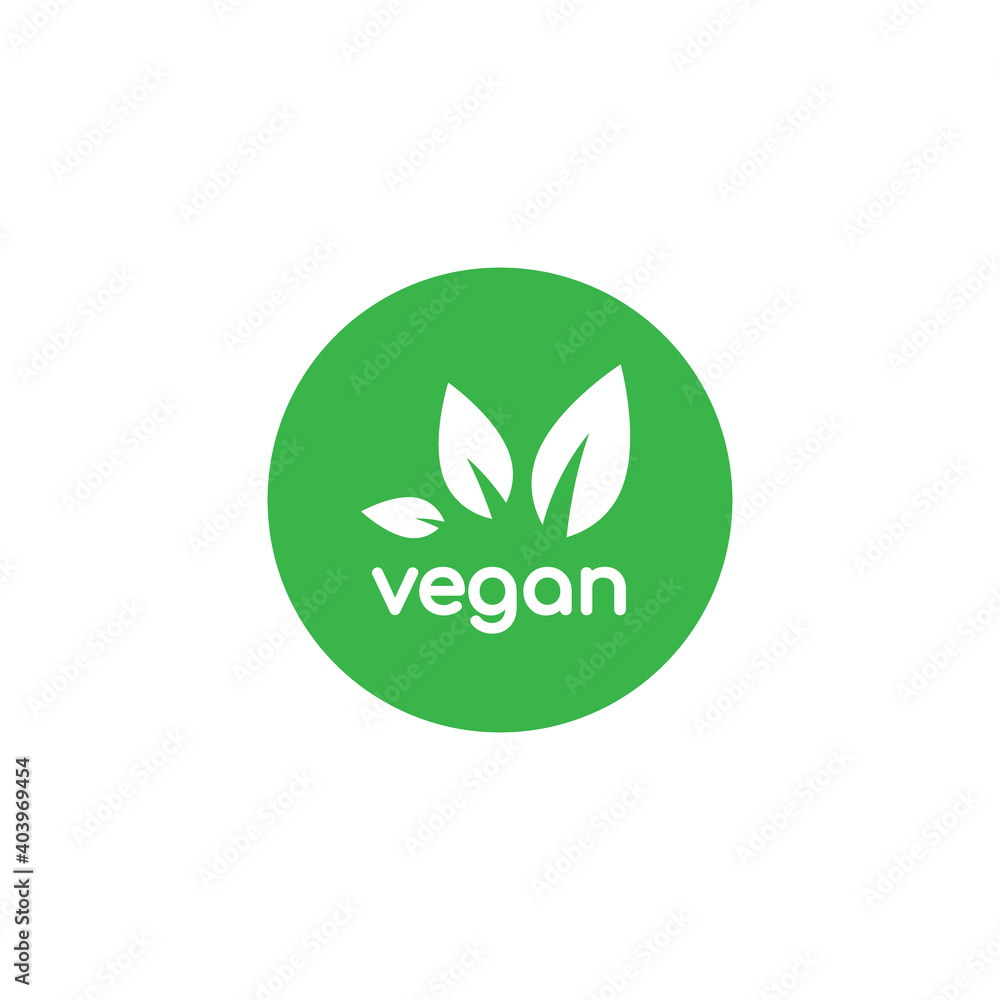 Vegan, veggie product label. Green leaves veggie icon. Healthy, eco, organic, vegetal, raw food logo.