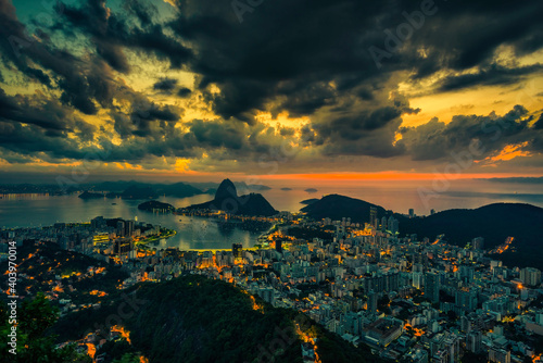 Sunrise over Botafogo Bay and Sugar Loaf in Rio de Janeiro, Brazil