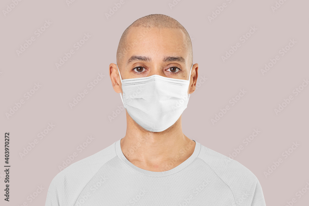 Man wearing mask mockup face closeup Covid-19 prevention campaign Man wearing mask mockup face closeup Covid-19 prevention campaign