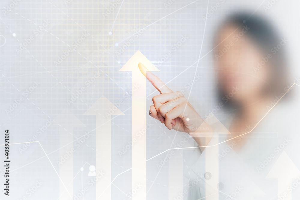 Futuristic graph direction presentation by a businesswoman Futuristic graph direction presentation by a businesswoman
