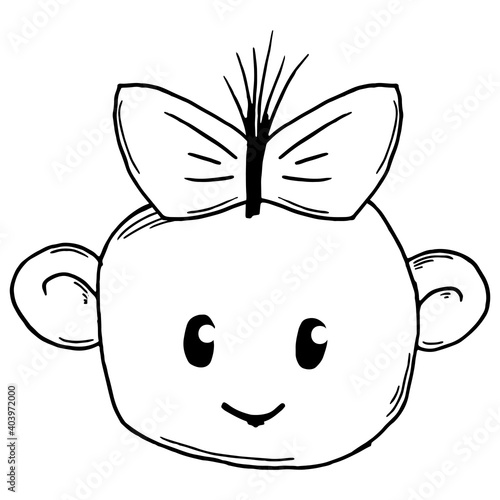 Baby girl icon. Vector cheerful face of a child.