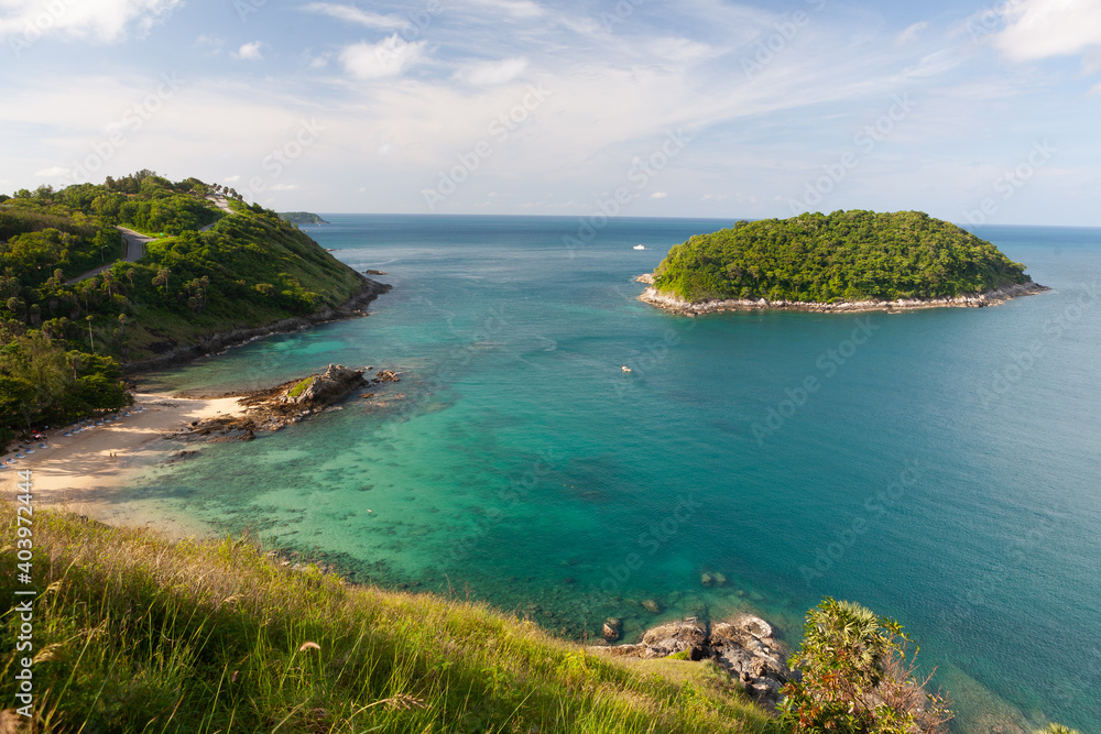 Naklejka premium View of an island and a bay, Phuket, Thailand