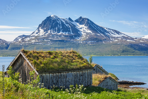 Arctic Norwegian old village vista 