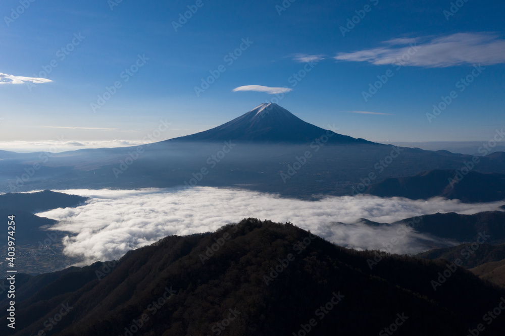 富士山　雲海　ドローン空撮　新道峠