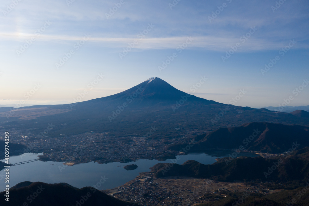 富士山　空撮　新道峠上空　富士五湖　河口湖