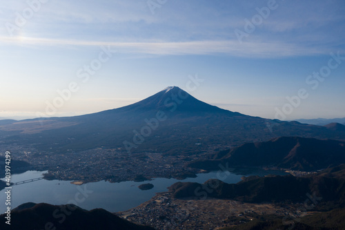 富士山 空撮 新道峠上空 富士五湖 河口湖