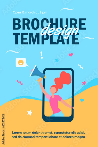 Girl with megaphone advertising referrals