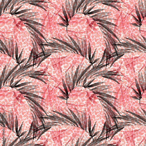 Transparent tropical seamless pattern. Abstract tropical floral creative back...