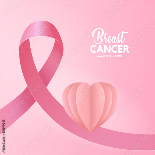 Pink ribbon on pink background of breast cancer awareness vector illustration.