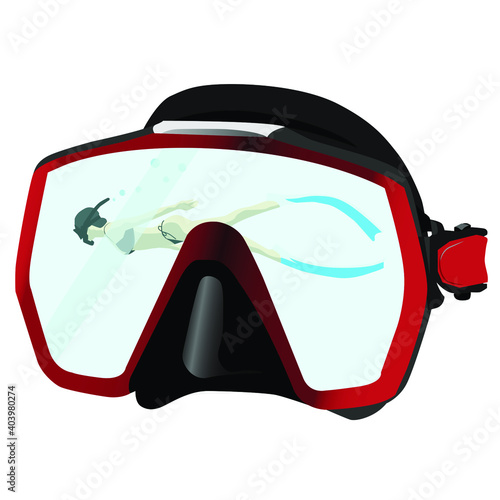 women free diving in scuba mask equipment for diver