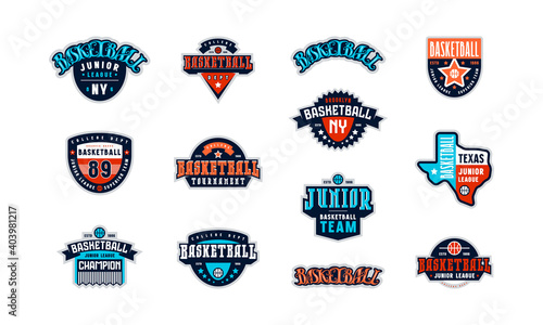 Badges set of basketball tournament