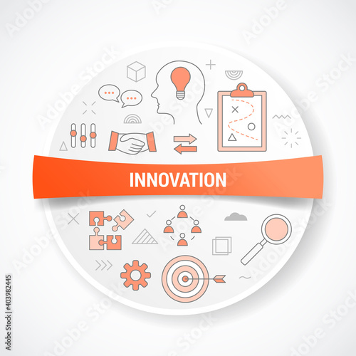 innovation new ideas concept with icon concept with round or circle shape