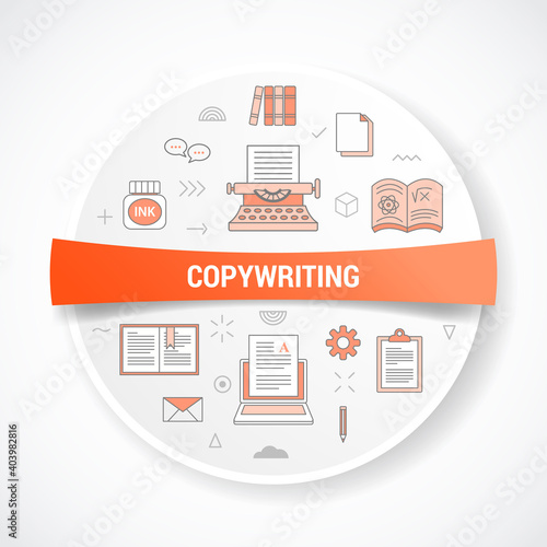 copywriting or copywriter with icon concept with round or circle shape