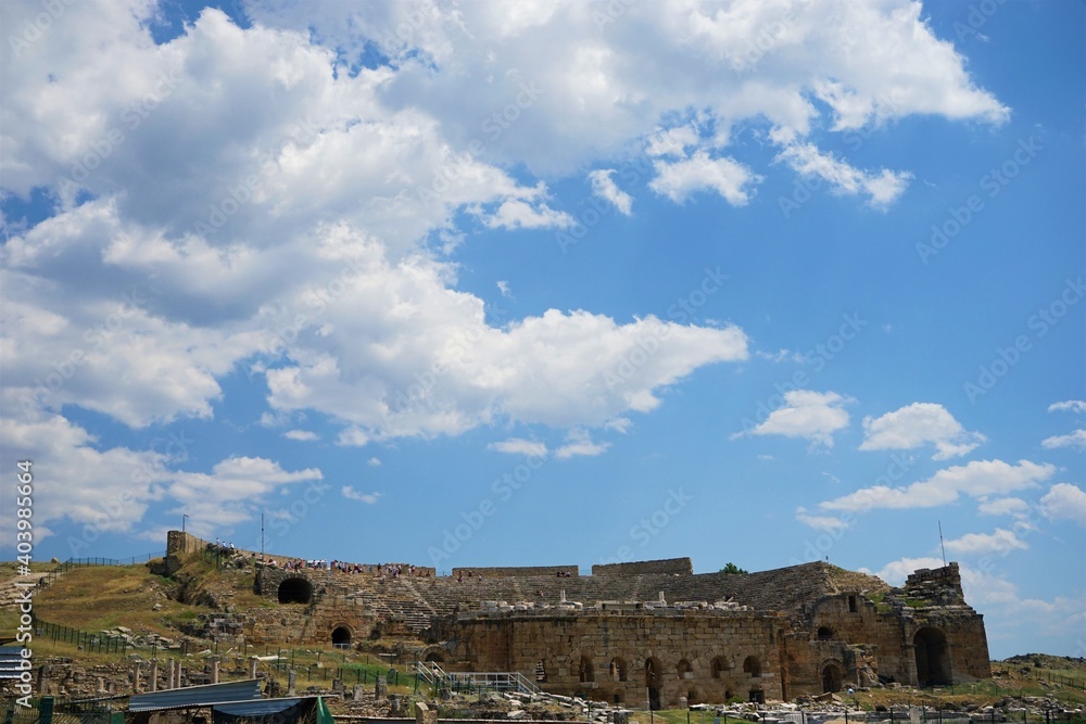 Amphitheater in ancient ruins of the ancient Greece city, Hierapolis, Denizli, Turkey