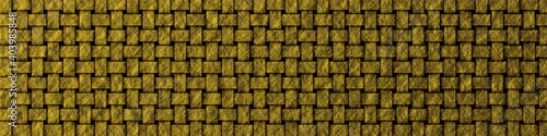 Golden wicker textured banner background design template, foil metal or paper texture material. Decorative dividers border. 