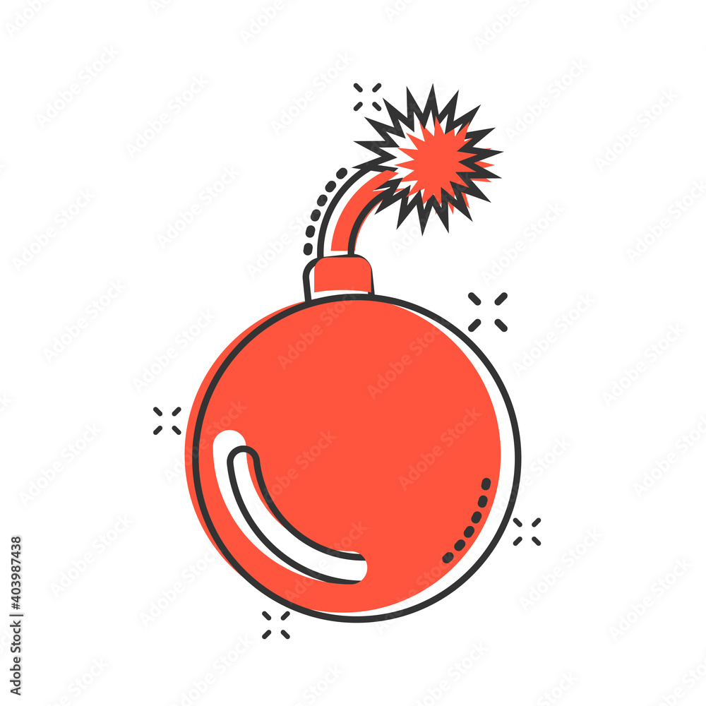 Bomb icon in comic style. Dynamite cartoon vector illustration on white isolated background. C4 tnt splash effect business concept. Bomb icon in comic style. Dynamite cartoon vector illustration on white isolated background. C4 tnt splash effect business concept.