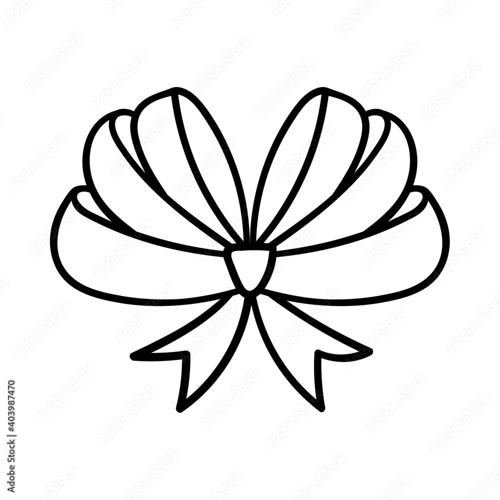 Ribbon bow. A simple contoured single design element is drawn by hand and isolated on a white background. Black white vector illustration Ribbon bow. A simple contoured single design element is drawn by hand and isolated on a white background. Black white vector illustration