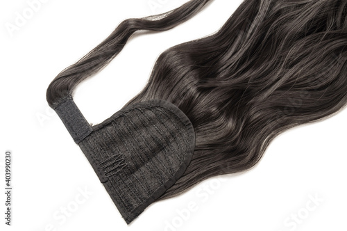 wrap round clip in wavy black synthetic ponytail hair extension