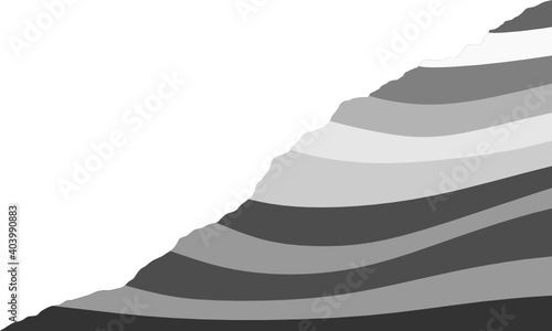 Sedimentary slope. black and white layered outcrop. Geologic cross section