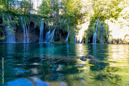 Fototapeta Naklejka Na Ścianę i Meble -  Exotic waterfall and lake landscape of Plitvice Lakes National Park, UNESCO natural world heritage and famous travel destination of Croatia