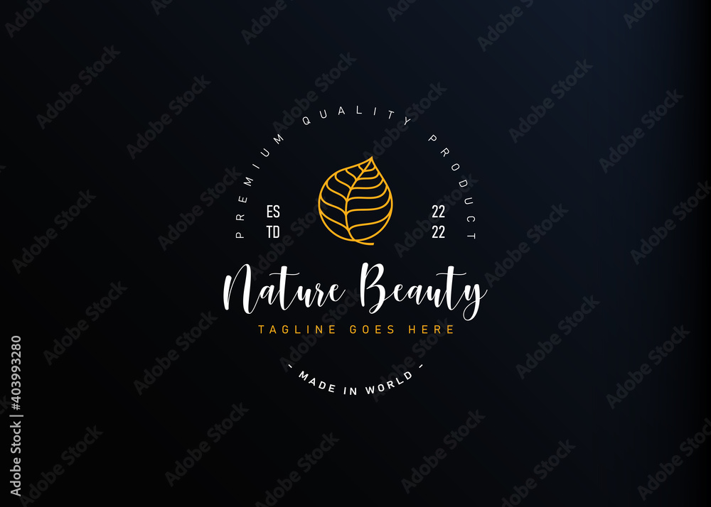 Fototapeta premium Nature leaf logo design. Vector illustration of abstract wide leaf line art design. Vintage logo design vector line icon template