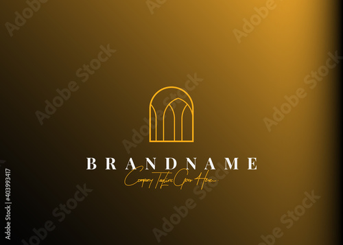 Islamic gazebo logo design. Vector illustration of modern islamic architecture building. Vintage logo design vector line icon template