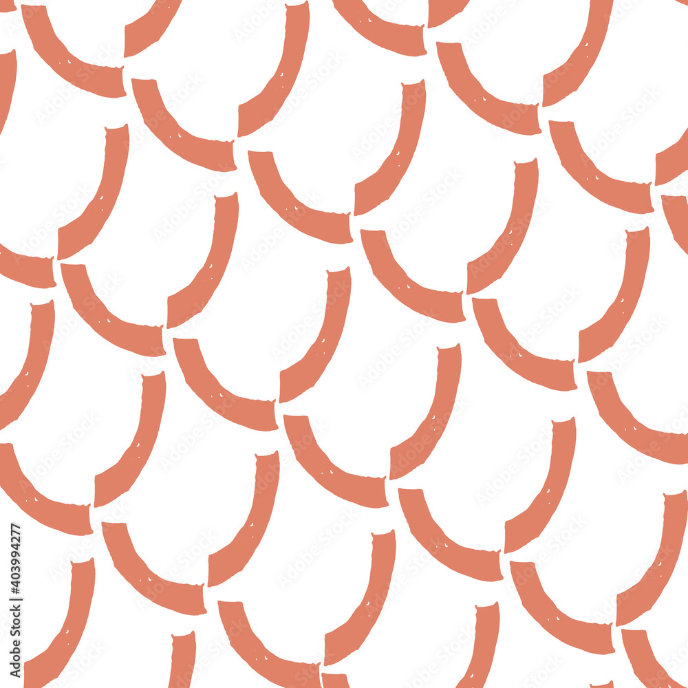 orange and white woodblock vintage hatching modern arrangement pattern with geometric oriental on white.