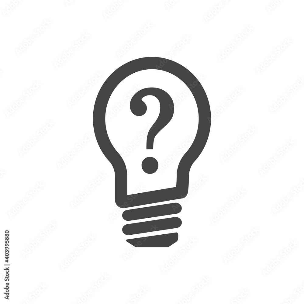 Vector icon solution to the problem, light bulb with question mark cartoon style on white isolated background. Vector icon solution to the problem, light bulb with question mark cartoon style on white isolated background.