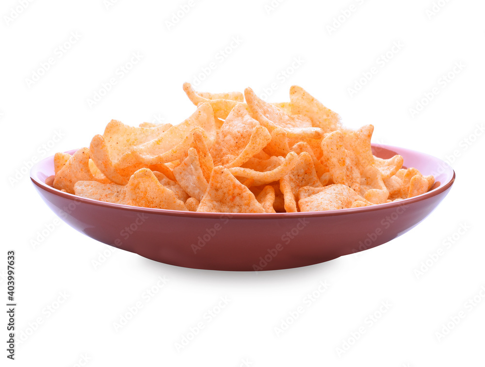 Shrimp rice crackers in thai food isolated on white background, cornflakes, crisp rice,Thai snack. Shrimp rice crackers in thai food isolated on white background, cornflakes, crisp rice,Thai snack.